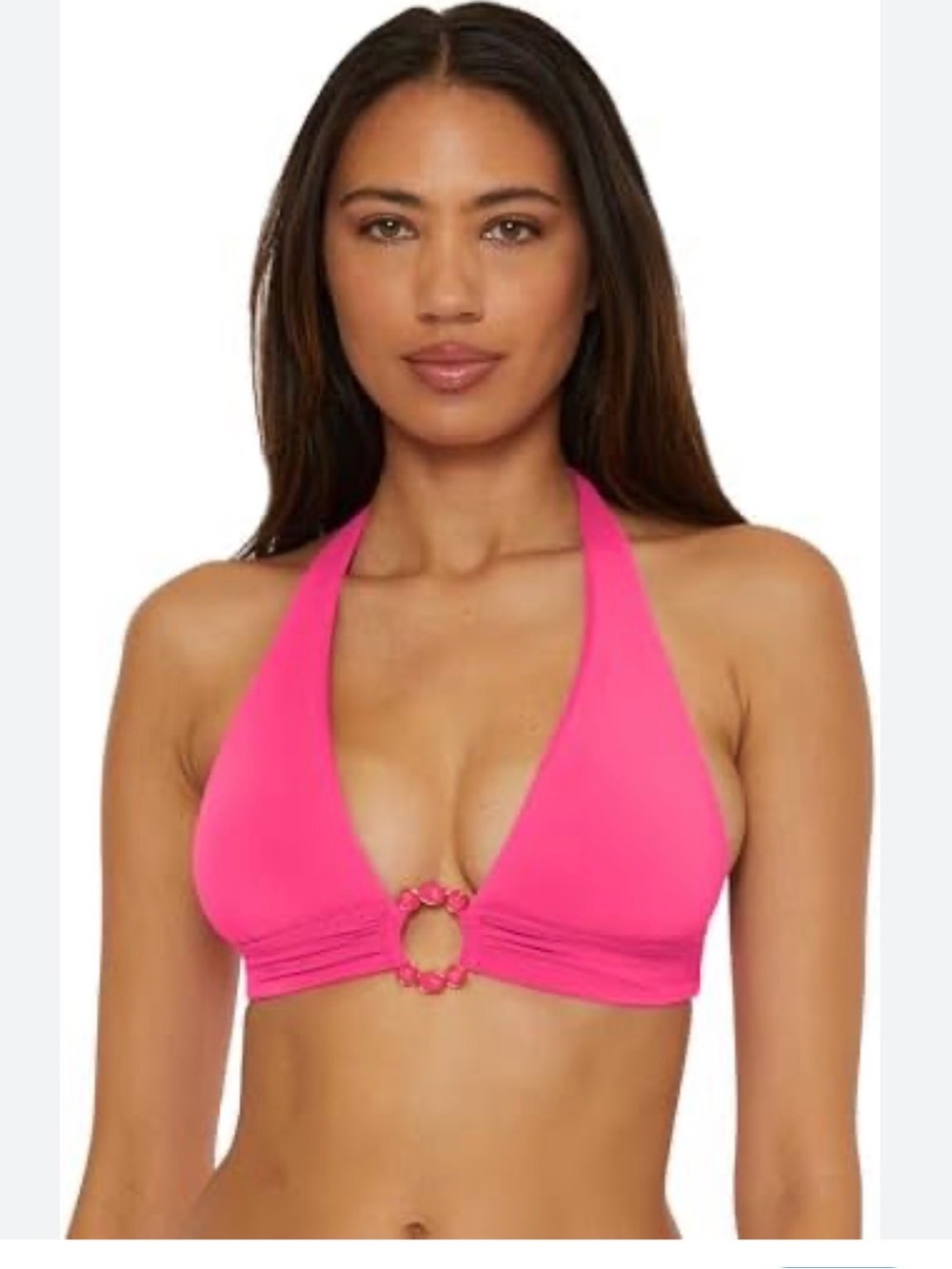 BECCA Hot Pink Halter Bikini Top with Ring Detail